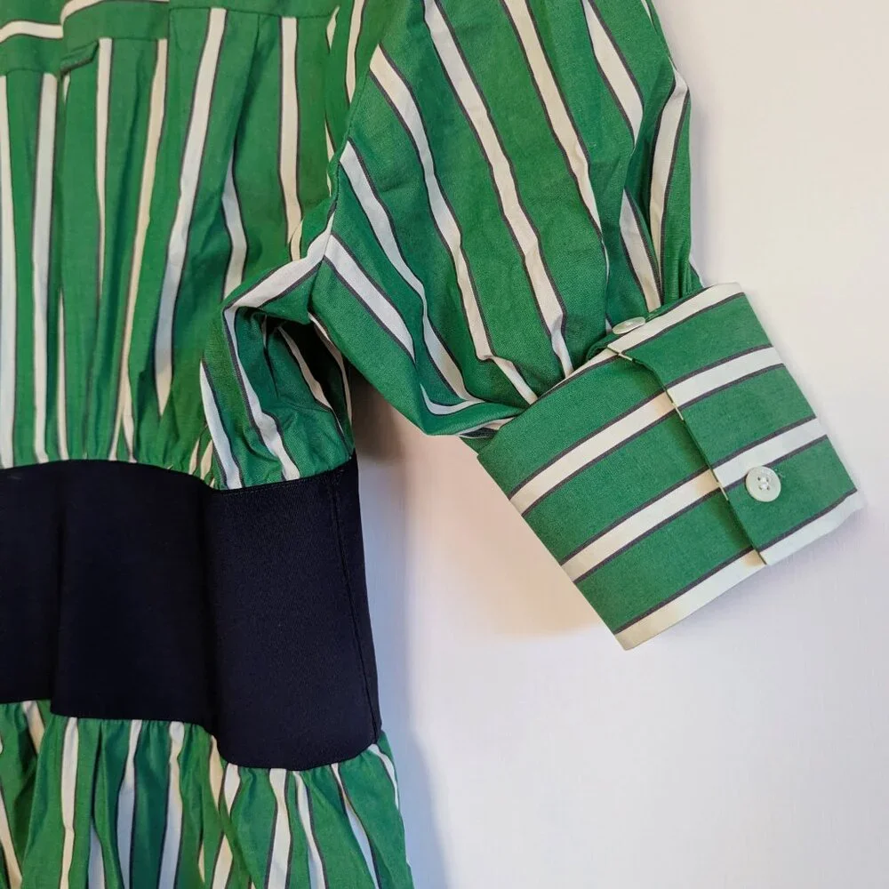 STAUD Michelle Striped Shirt Mini Dress Seaweed Green Size M NWT Chic Versatile - Picture 13 of 16